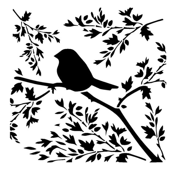 1212 bird on branch stencil