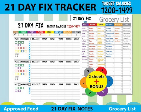 21 Day Fix Tracking Sheet Printable 21 Day by TatDigitalCreativity
