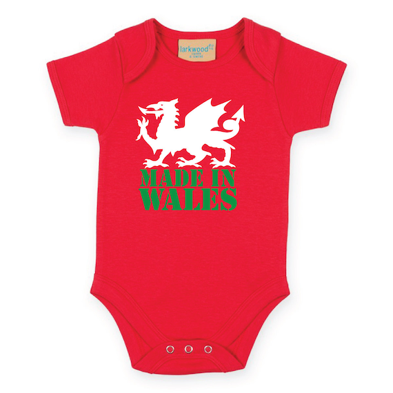 Made in Wales Baby Grow. Welsh Dragon Cymru Baby Grow. Welsh