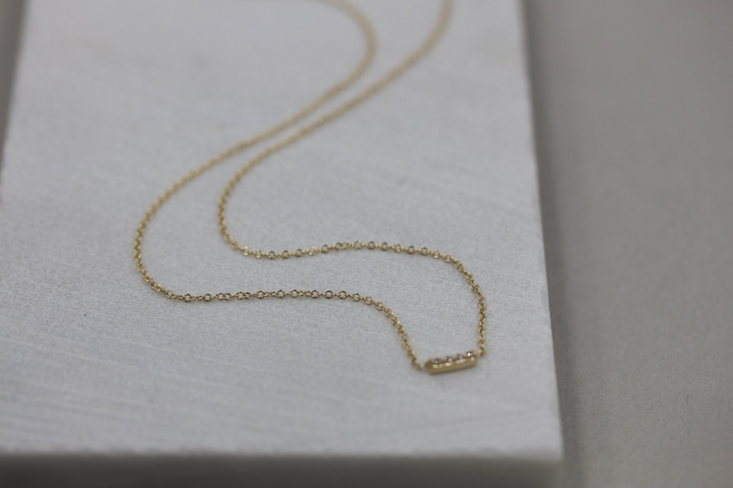 14k solid gold diamond necklace bar necklace diamond bar