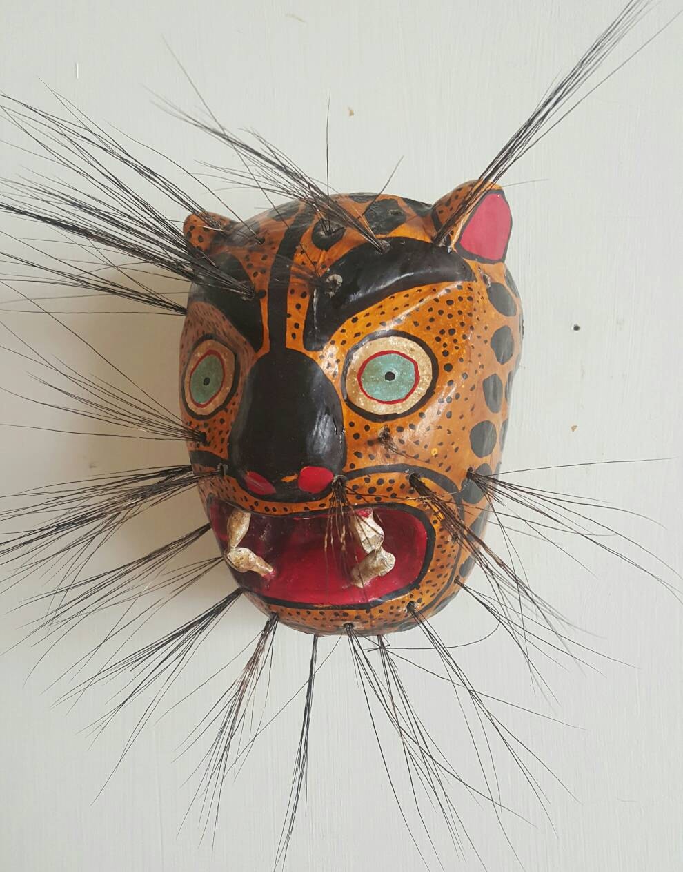 Jaguar Wood Paper Mache Small Mask Guerrero Mexico Wild Boar