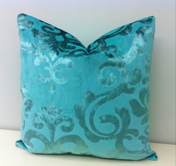 Turquoise Velvet Pillow Cover Blue Velvet Pillow by artdecopillow