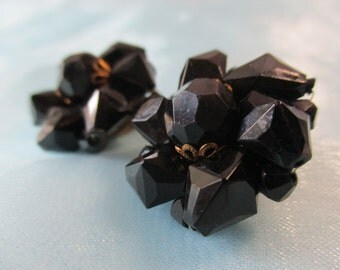 Black Bead with Gold tone Fittings, Marked West Germany, Clip on Earrings