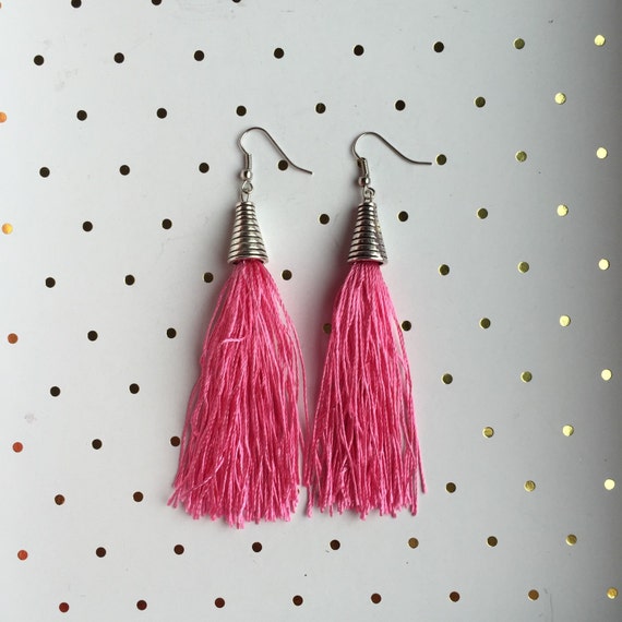 Items Similar To Pink Silk Tassel Earrings On Etsy