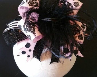 Pink And Black Over The Top Boutique Hairbow Headband Ostrich Feather