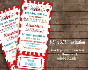 Carnival invitation, Circus Birthday, Carnival invite, Instant Download Self-editable PDF file A415