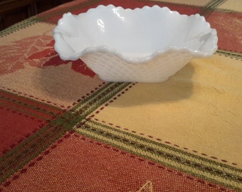 Vintage Milk Glass Candy Dish Square Ruffled Diamond Pattern Hazel Atlas, scalloped edge, shabby chic, cottage chic, wedding decor, shower