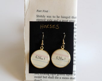 Dewey Decimal System EARRINGS, Horses, 636.1, call number, library, gift