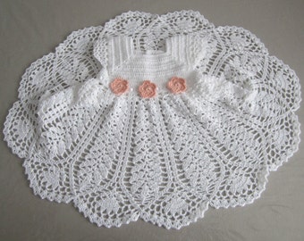 Baptism crochet dress, baby girl crochet dress, white ceremonie dress, white coton girl dress, little girl crochet dress, crochet baby dress