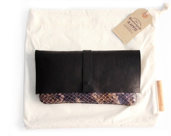 Clutch ELY, very soft nappa leather and python bag.