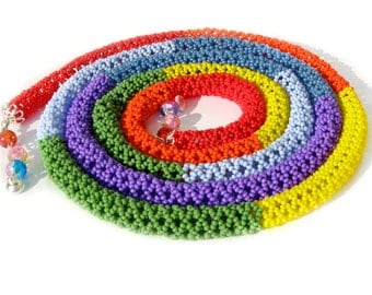 Rainbow necklace - Bead crochet rope necklace - Seed bead jewelry - Colorful necklace - Beaded rope necklace - Summer necklace Gift for her