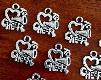20 Cheerleading Charms, Love to Cheer Charms, Cheer Charms, Cheerleader Charms, Sports Charms, Findings, Craft and Jewelry Supplies