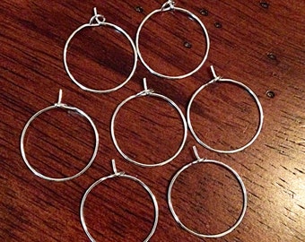 Bulk 100 Wine Glass Charms, Silver Wine Glass Rings, Earring Hoops, Silver Wine Glass Charms, Findings, Jewelry and Craft Supplies