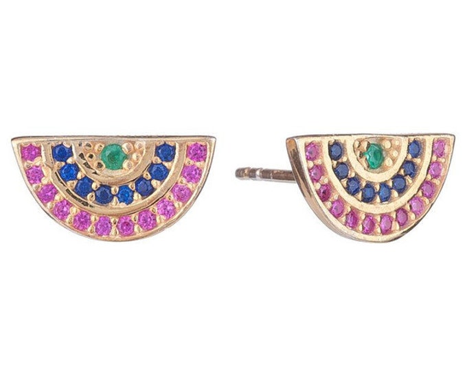 Rainbow Earrings CZ Earrings Cubic Zirconia Sterling Silver Gemstone Earrings Rhinestone Earrings Rainbow Jewelry Colorful Earrings