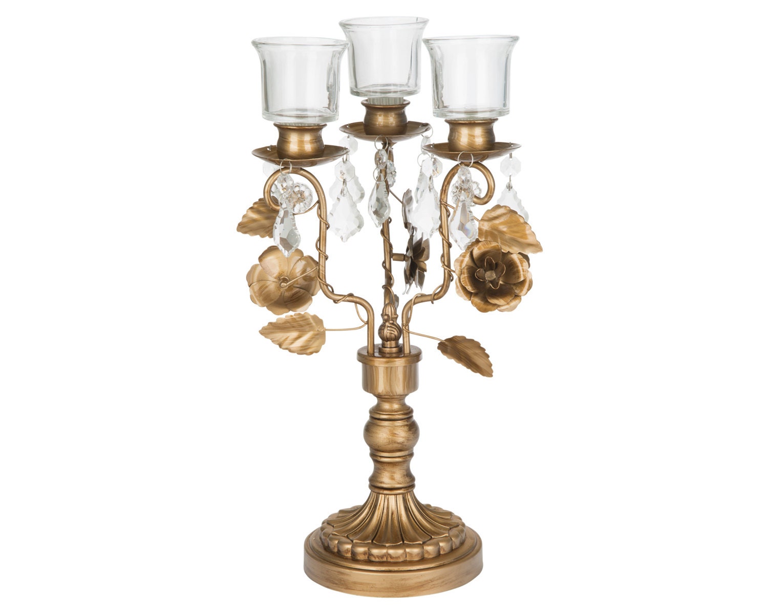 Gold Candelabra with Crystals Holds 3 Taper by PlatinumHomeDesigns