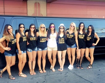 Bachelorette Party Shirts, Anything you want, Front Text Only Completely customized, Personalized Tank, Short Sleeve V Neck Listing