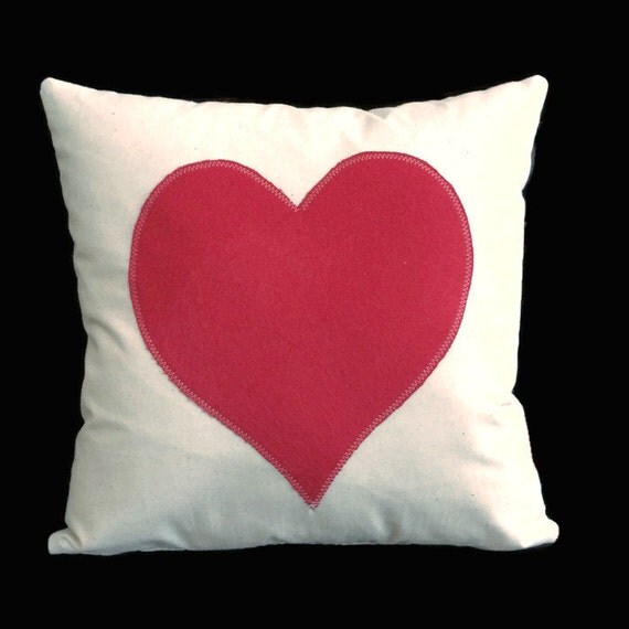 Valentine Pillow Red Heart Pillow Applique Muslin Pillow