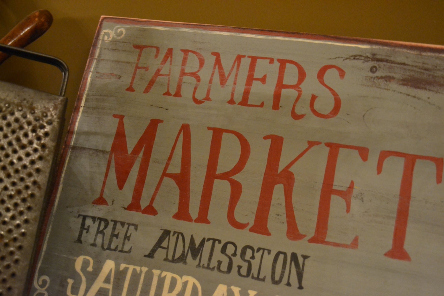 Vintage Farmers Market Sign/ Hand Painted Sign on Wood/