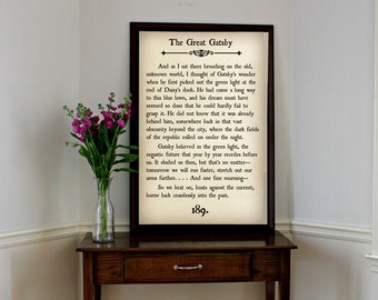 GREAT GATSBY - Book Page Wall Art - Book Lovers Large Wall Poster- Great For Home Decor, Classroom, or Gift!