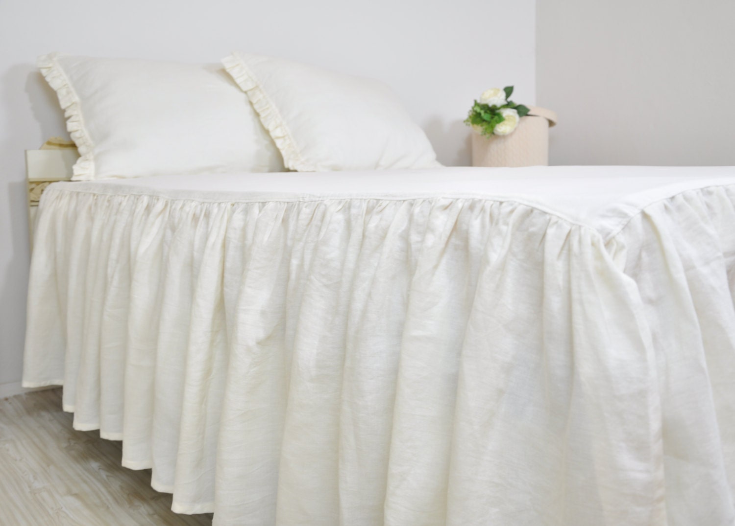 Linen Bed Skirt Custom Dust Ruffle in Full Queen King
