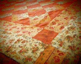 Victorian Lap Quilt Top - Salmon and Cream