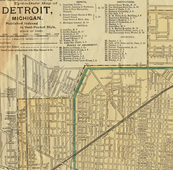 Map of the Detroit Michigan MI 1895. Restoration Hardware