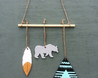 Tribal mobile, tribal decor, tribal wall art, boho decor, scandi nursery, wild one, tribal baby, tribal nursery, into the wild