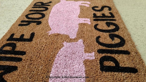 Wipe Your Piggies Custom Cute Pig Handpainted Welcome Doormat