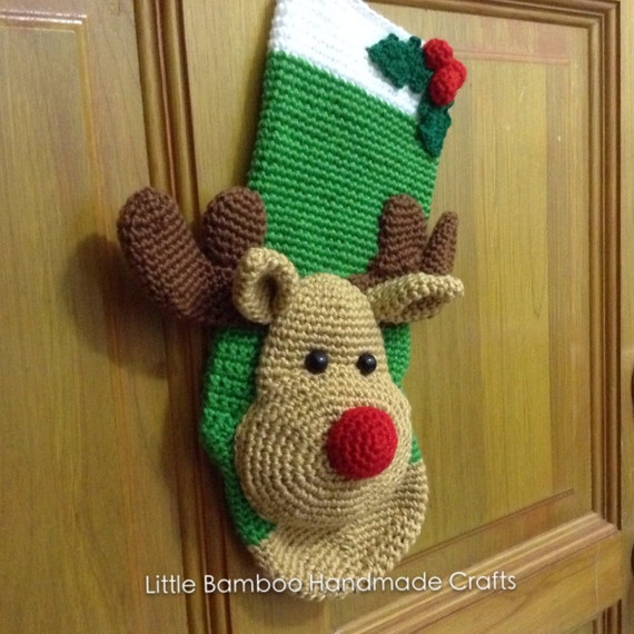 Pattern Reindeer Christmas Stocking Crochet Pattern Pdf