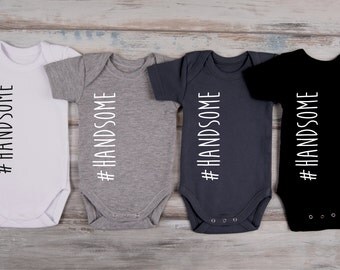 Baby Boy Gift, HANDSOME Bodysuit, White, Gray, Graphite Gray or Black Baby Boy Outfit, Baby Boy Clothes, Newborn Boy Props, Newborn Gift