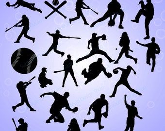 20 baseball / baseball silhouette / SVG / EPS / PNG / DXf / clipart / baseball players / vector file / base bat / digital / High Quality