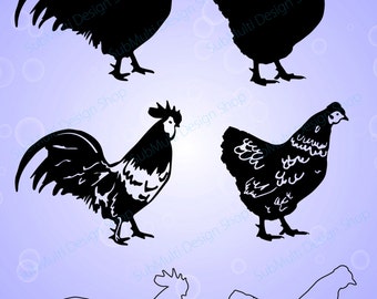 chicken and rooster silhouette / commercial & personal use/ silhouette / cricut,cameo,Diy cut / SVG / Eps / Dxf / Png / animal silhouette