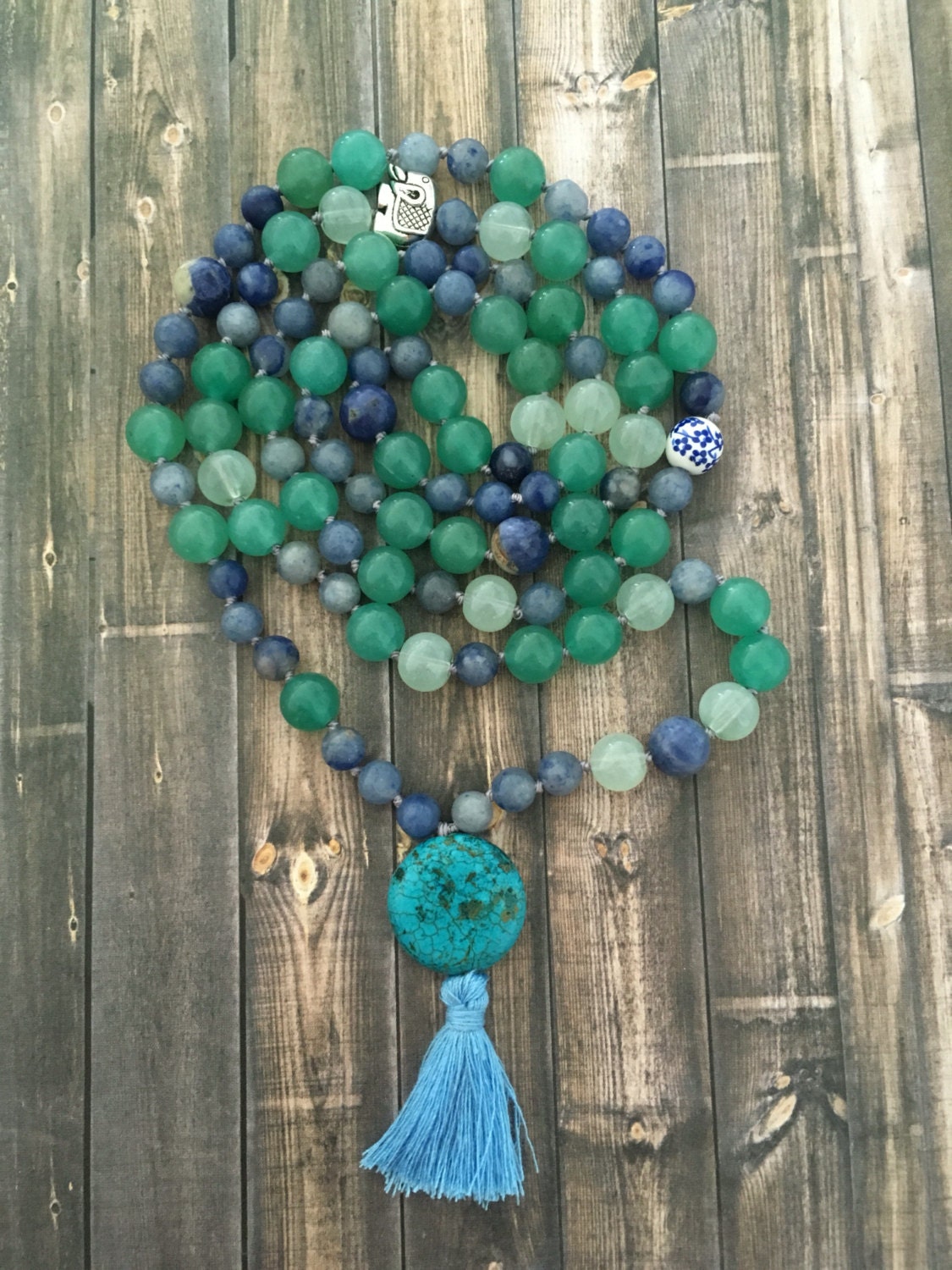 Handmade 108 Knotted Mala Beads Turquoise Guru by arkaedesigns