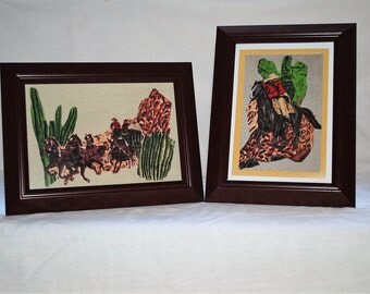 Stagecoach & Masked Rider "Wild West" Set Fabric Framed Wall Art Decor