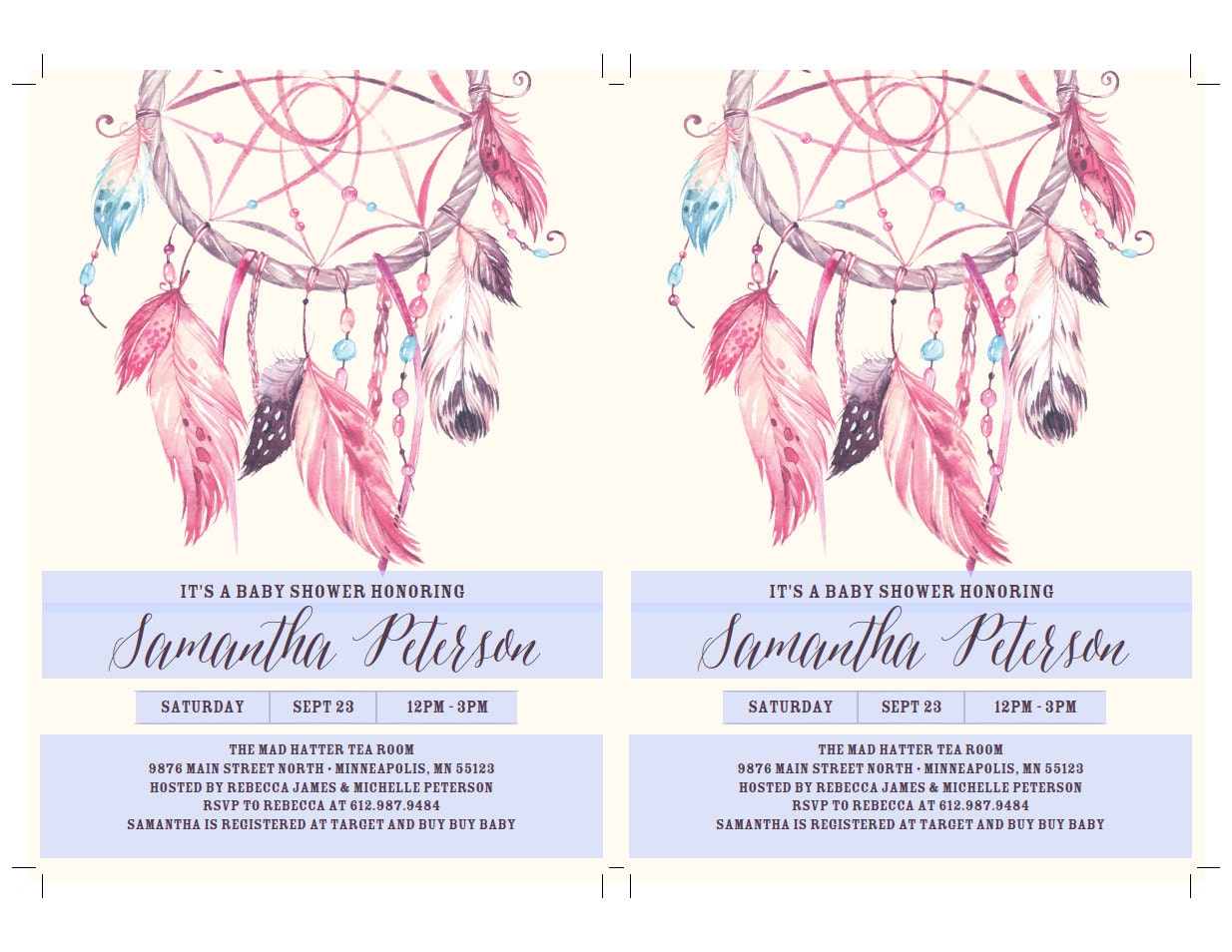 Dream Catcher Printable Baby Shower Invitation Template DIY