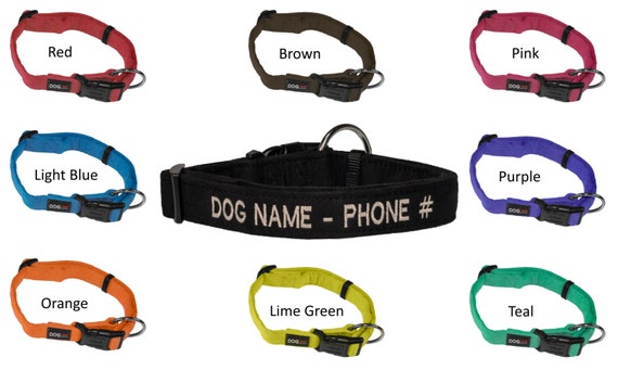 Personalized Microfiber Padded Dog Collar Soft Comfortable Washable Custom Embroidery Embroidred Name Phone Number For Lost Dog Help