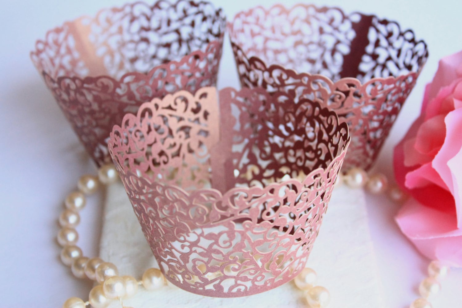 Burgundy Lace Filigree Cupcake Wrappers for MINI or Standard