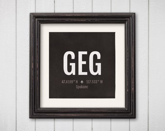 Spokane Airport Code Print - GEG Aviation Art - Washington Airplane Nursery Poster, Wall Art, Decor, Travel Gifts, Aviation Gifts