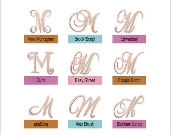 Wedding Cake Topper Letter "M" Unfinished, Wooden - Choose Any Style, 5 Inches Tall With