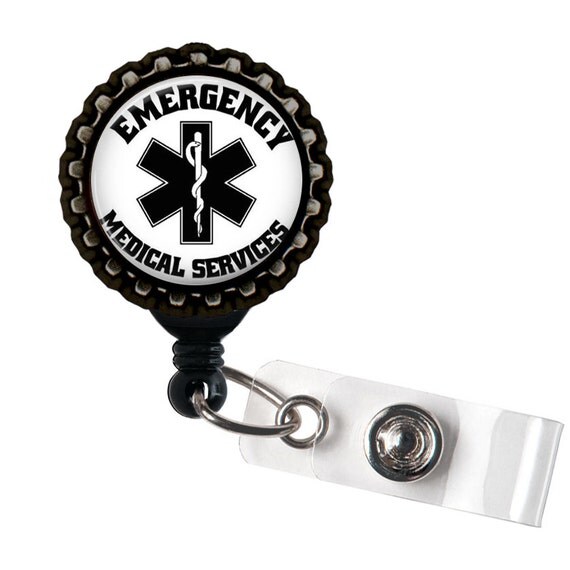 EMT Glass Dome Retractable ID Badge Holder Lanyards