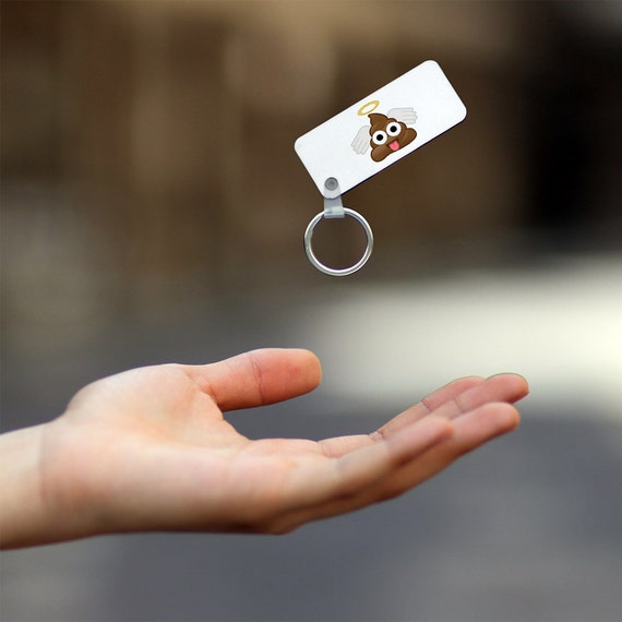 Poop Emoji Angel Wings Wooden Keyring Keychain Personalised