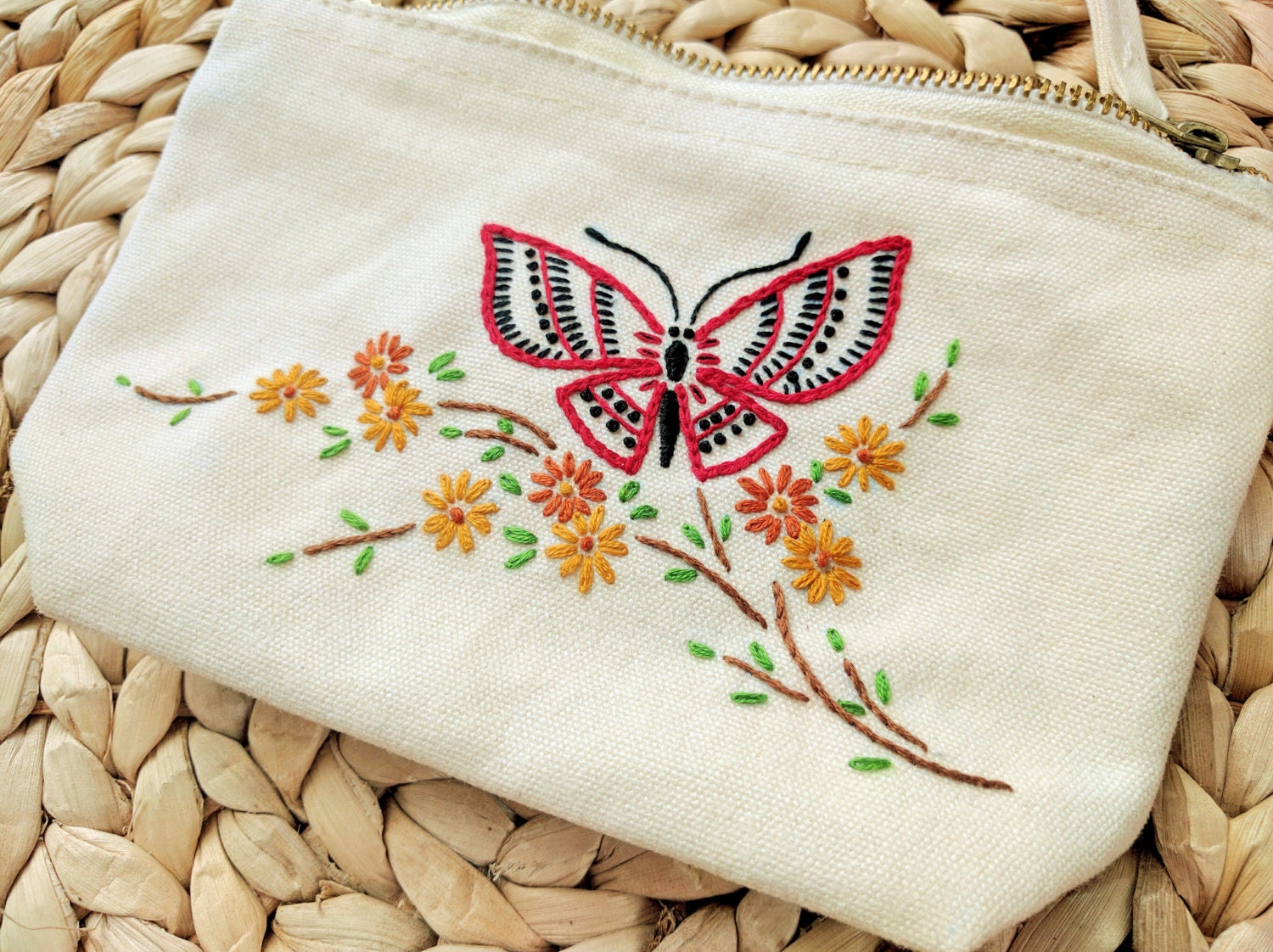 Butterfly purse Hand Embroidery Coin Purse Makeup bag