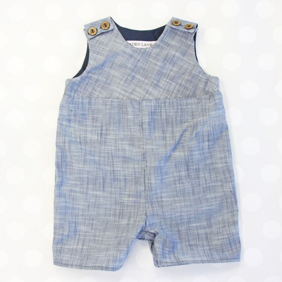 Chambray Linen Baby Boy's Romper Denim Boy by CadenLaneGifts