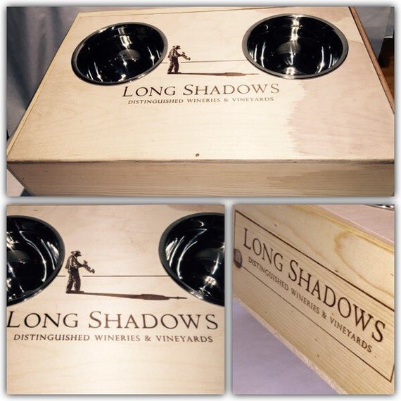 Wine crate dog feeder dog dish dog feeder by PatterdaleTalesLLC