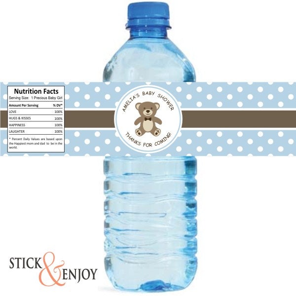 Custom Waterproof Bear Baby Shower Water Bottle Labels Self