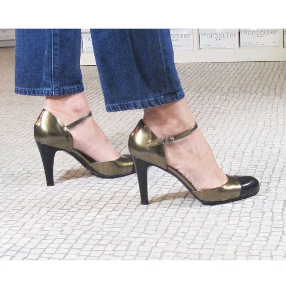 gold leather pumps