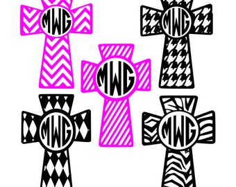 Monogram cross designs, SVG, DXF, EPS cutting files Silhouette Studio Designer Edition and Cricut Design space.