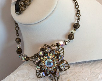 Antique Gold Necklace with Repurposed Vintage Brooch