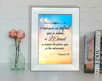 Affiche A4 avec Verset Biblique 1 Samuel 1:27 Déco chambre enfant