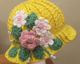 Cloche spring hat, summer hat, cloche, kids hat, adult hat, crochet cloche hat, flower hat